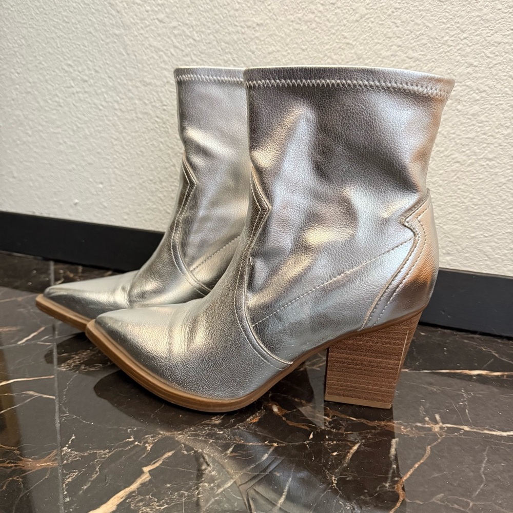 Silver Ankle Boots with Block Heel
